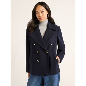 Free Assembly Women’s Double Breasted Peacoat, Navy Blue, Sz S, NWT